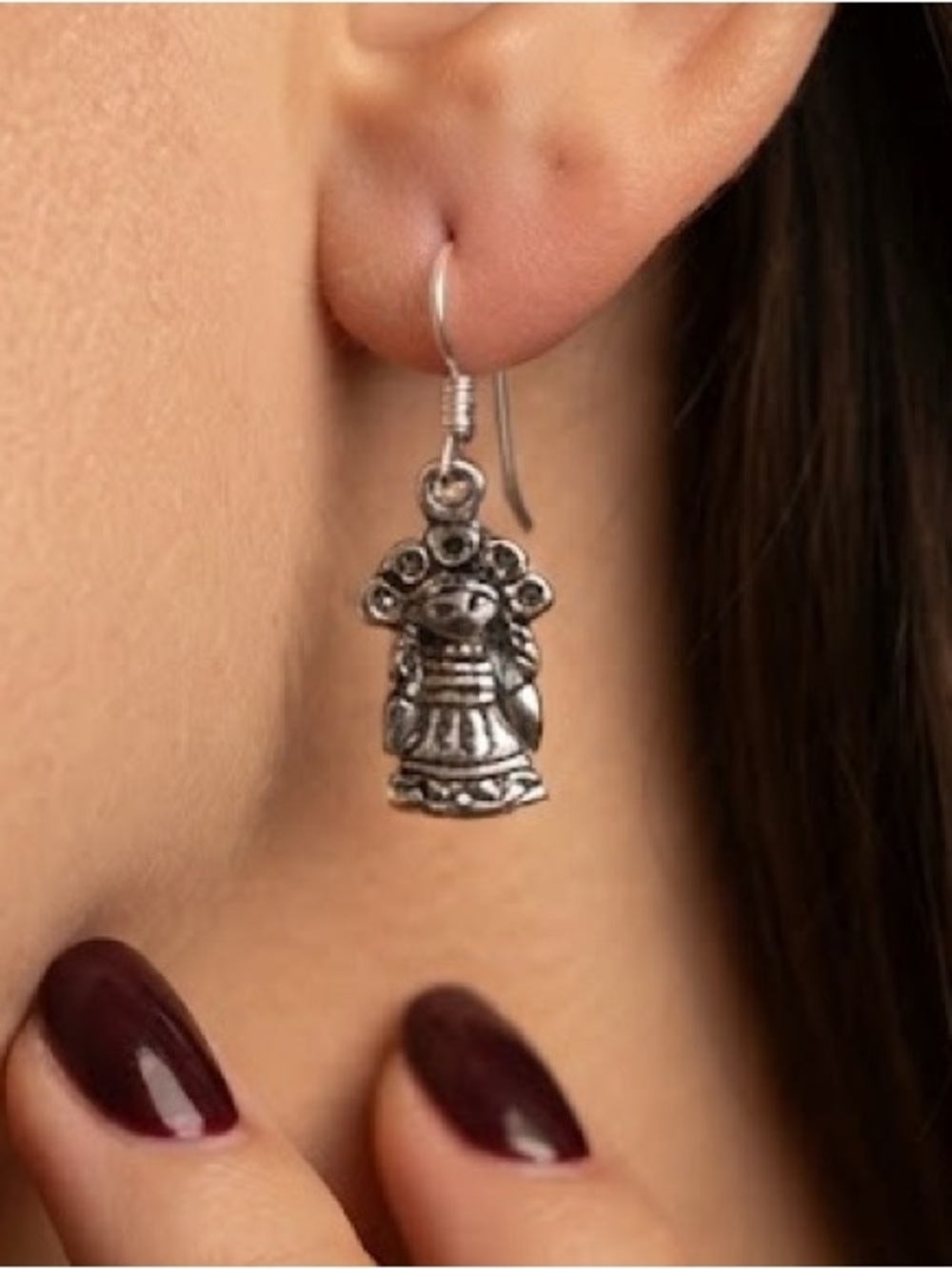 Silver 925 Artesian Mexican LELE Doll Charm Drop Earrings -